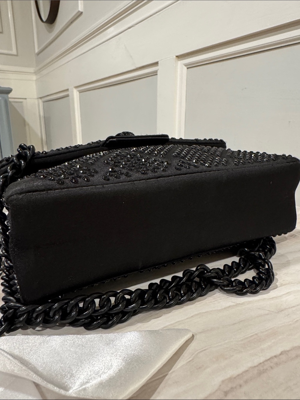 Kurt Geiger Bag Mini Kensington Crystal Studs Black Nylon Convertible Crossbody - Picture 9 of 17